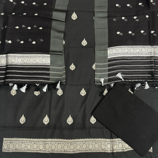 Pure handloom kadwa 3 black suit set satain border