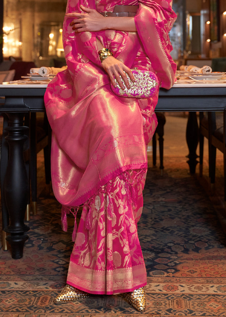 Queen Pink Woven Banarasi Brocade Silk Saree