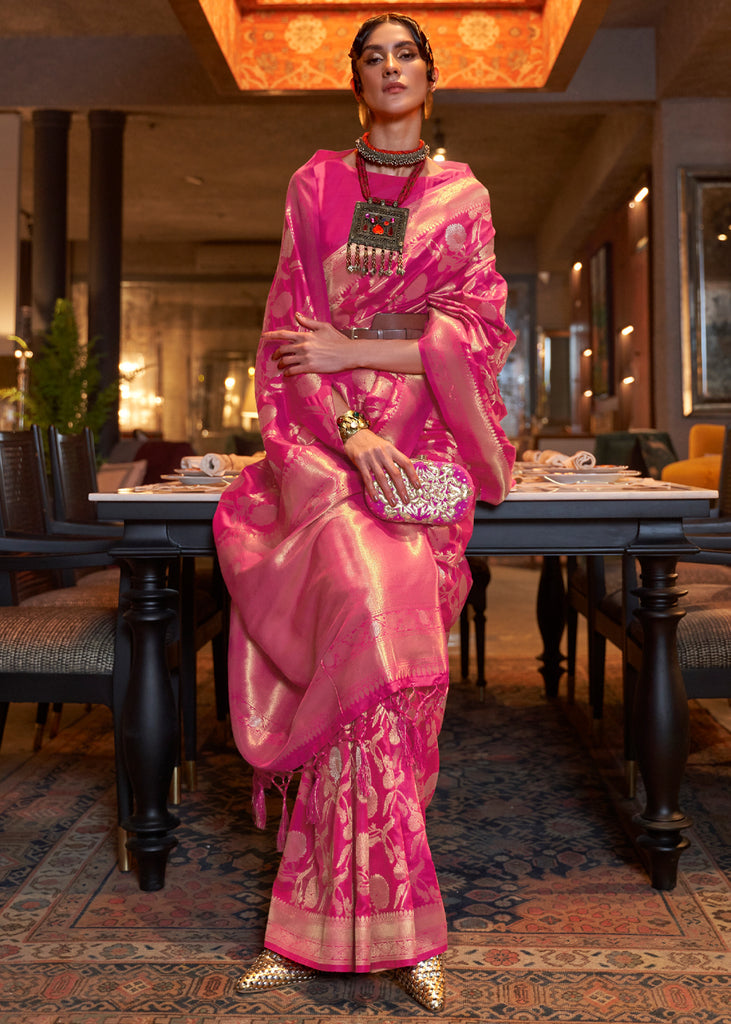 Queen Pink Woven Banarasi Brocade Silk Saree